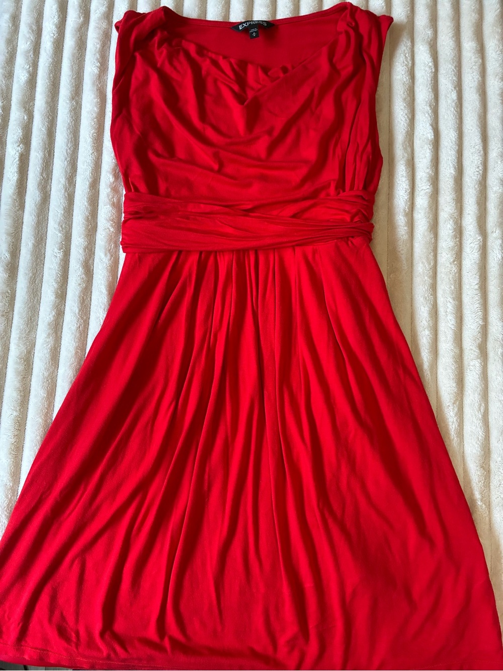 🖤 Express Fit & Flare Midi Dress | Women's Medium | Cowl Neck | Tie Waist